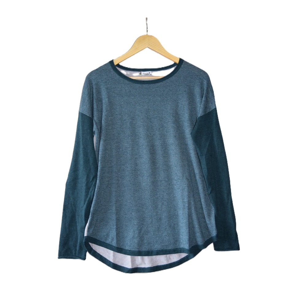 Smartwool Top Womens Large Teal Blue Colorblock Wool Blend Long Sleeve Good